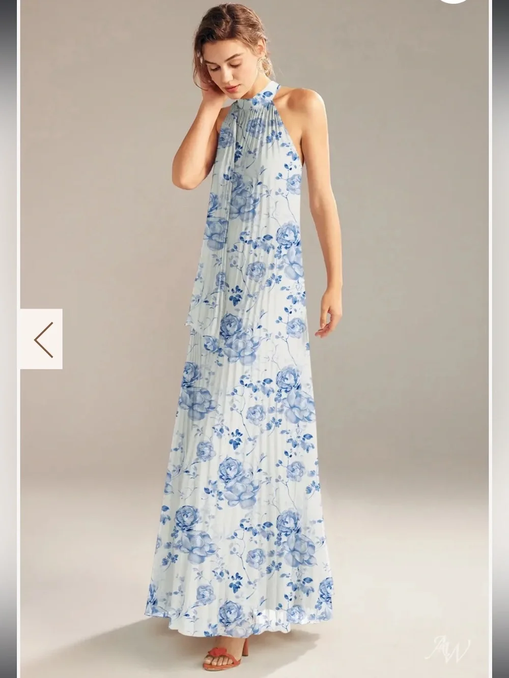 New AW Bridal Louise  Blue Botanical Floral Pleated Gown 6 - Picture 2 of 9